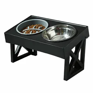 Interactive Elevated Slow Feeder Dog Set, Height Adjustable, No-Spill Water, Non-Slip Base, Stainless Steel Bowls for Dry Food, Healthy & Comfortable Eating, For Small, Medium & Large Dogs