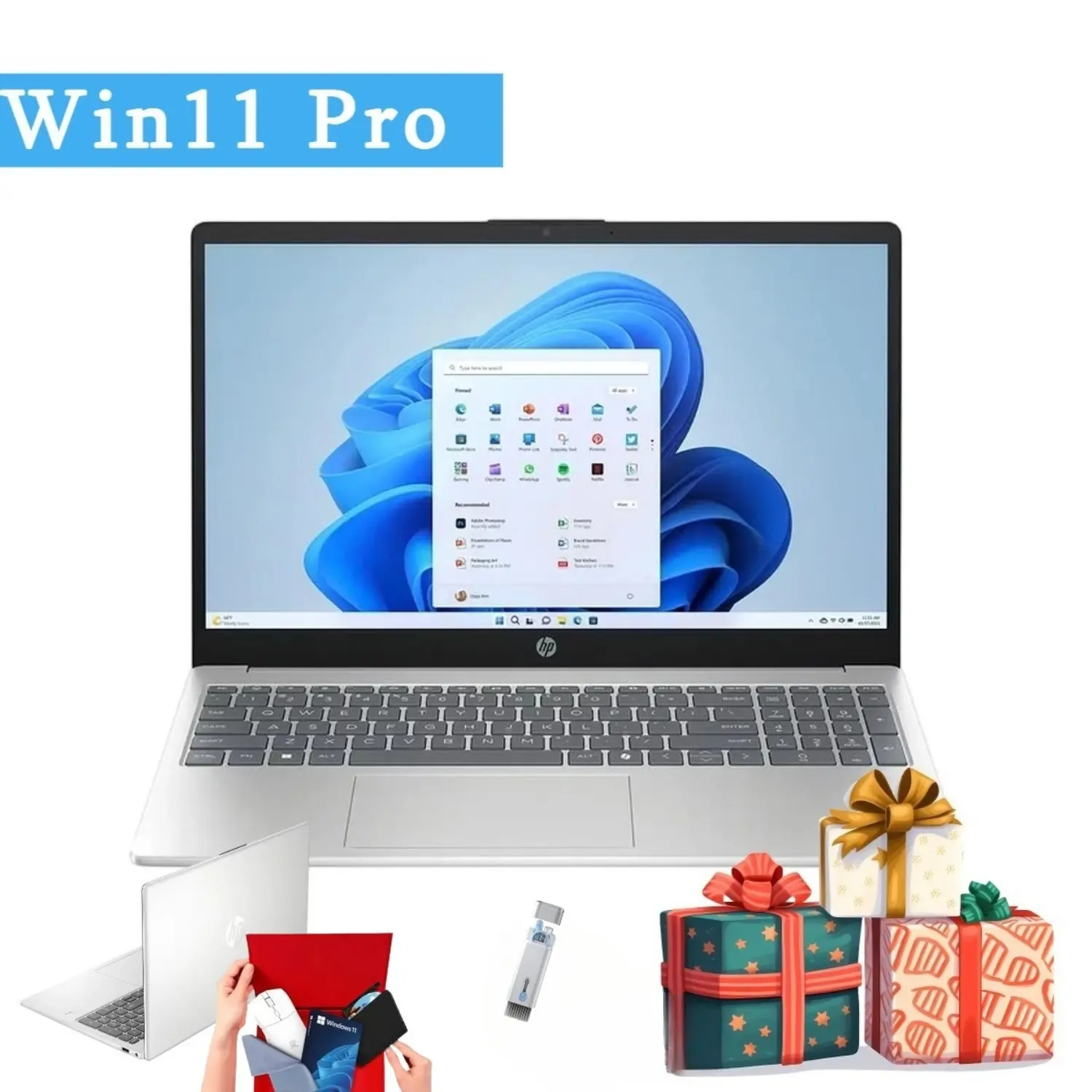 HP 15.6" Laptop | Intel i3-N305, Up to 32GB RAM + 512GB SSD | Win11 Pro for Student & Business,Bundle Accessory,Silver