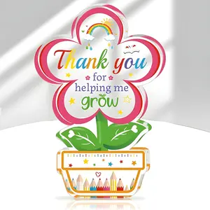 Acrylic Floral Letter Pattern Decorative Sign, Creative Teacher Gift, Home Office School Desk Decoration, Creative Desktop Decoration, Acrylic Board Sign, Acrylic Plaque Decor, Acrylic Signage Plaque, Home Decor Item