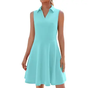 WEACZZY Womens Summer Dresses Casual Collared V Neck Mini Dress Sleeveless Tennis Golf Dress with Pockets