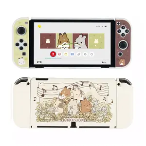 GeekShare Cute Protective Case & Thumb Grip Caps for NS / Switch OLED Slim Cover Case Hard PC Protective Shell Compatible with Nintendo Switch - Team Timothy Bunny Console