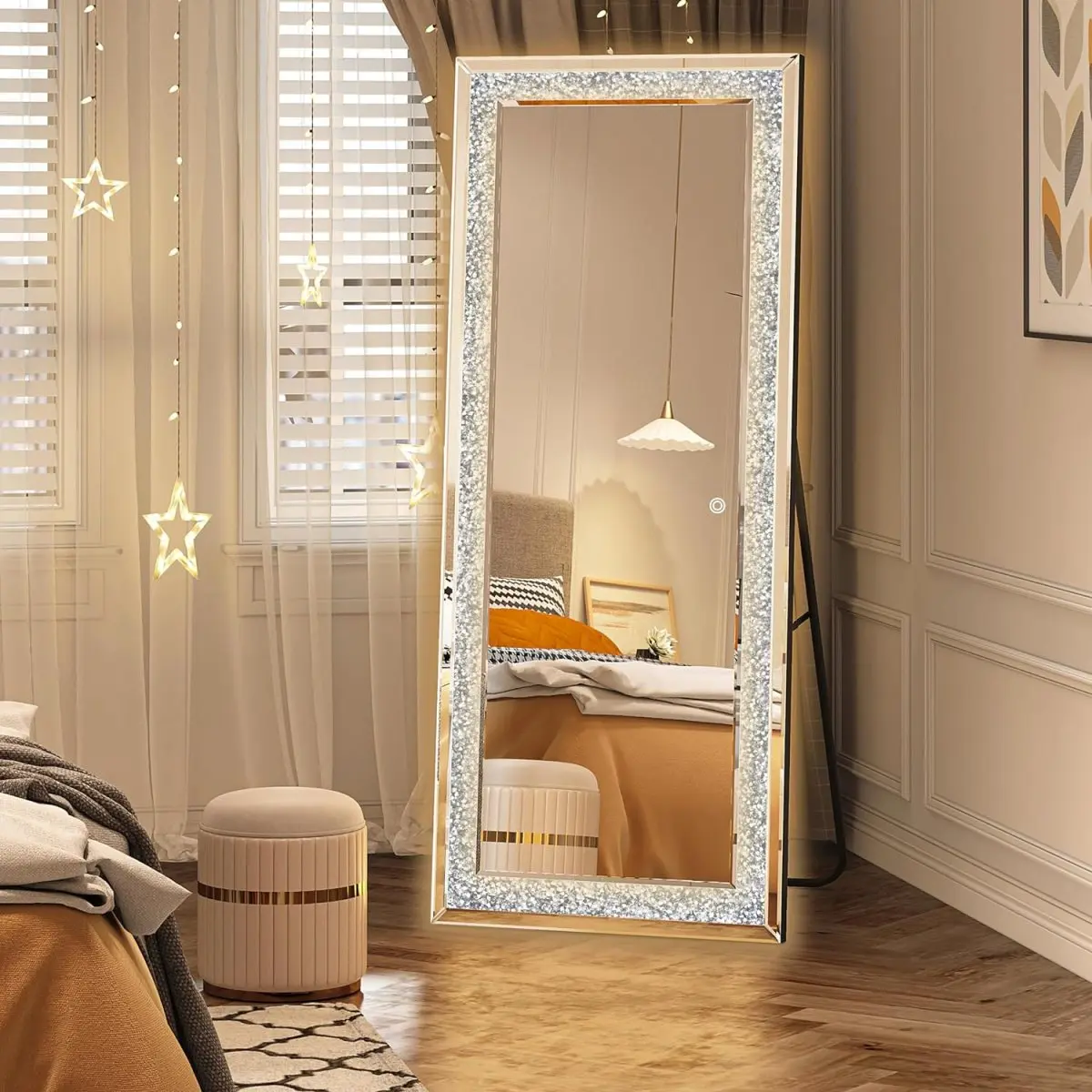 Full Length LED Mirror with Crystal Lights 65″×22″ 3 Color Modes