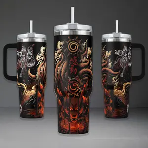 Kurama Nine-Tails Fox Tumbler, Naruto Shippuden Sage Mode 40oz Cup with Handle, Kyuubi Seal 20oz Stainless Steel Travel Mug, Anime Ninja Gift, Kurama Inspired Insulated Tumbler