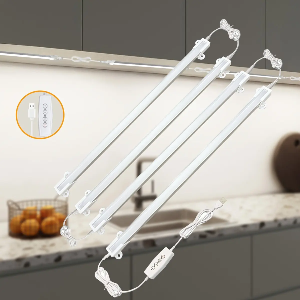 1pc/2pcs/3pcs Set of Super Bright Cold White LED Under Cabinet Task Lighting, Interconnectable Fixtures, No Adapter (5V/2A), Dimmable LED Strip Light, Dimmable Cabinet Lights for Kitchen Cabinets, Pantry Shelves, Work Desks, Home Decor, Indoor Lighting