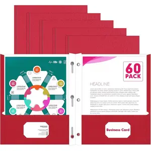 Two Pocket Folders,  60 Pack Two Pocket Folders with Prongs, 3 Prong Folders Designed for Office and Classroom, Letter Size Red
