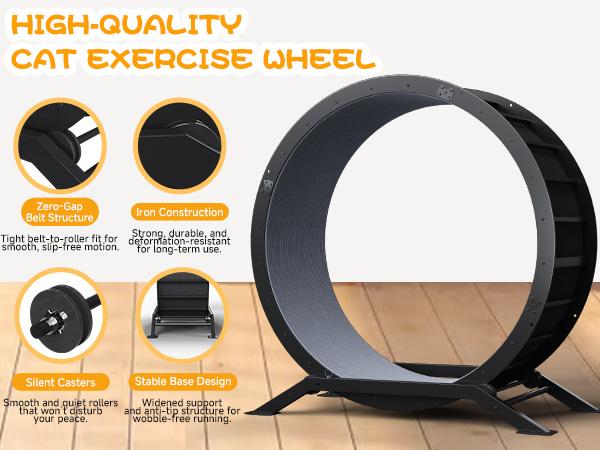 COMHOMA Cat Wheels, 40" Diameter, Large Cat Exercise Wheel for Indoor Cats Cat Treadmill Metal with Detachable Carpet & Teaser/Stickers Ultra-Quiet Scroll Wheel with Latch Safe and Stable