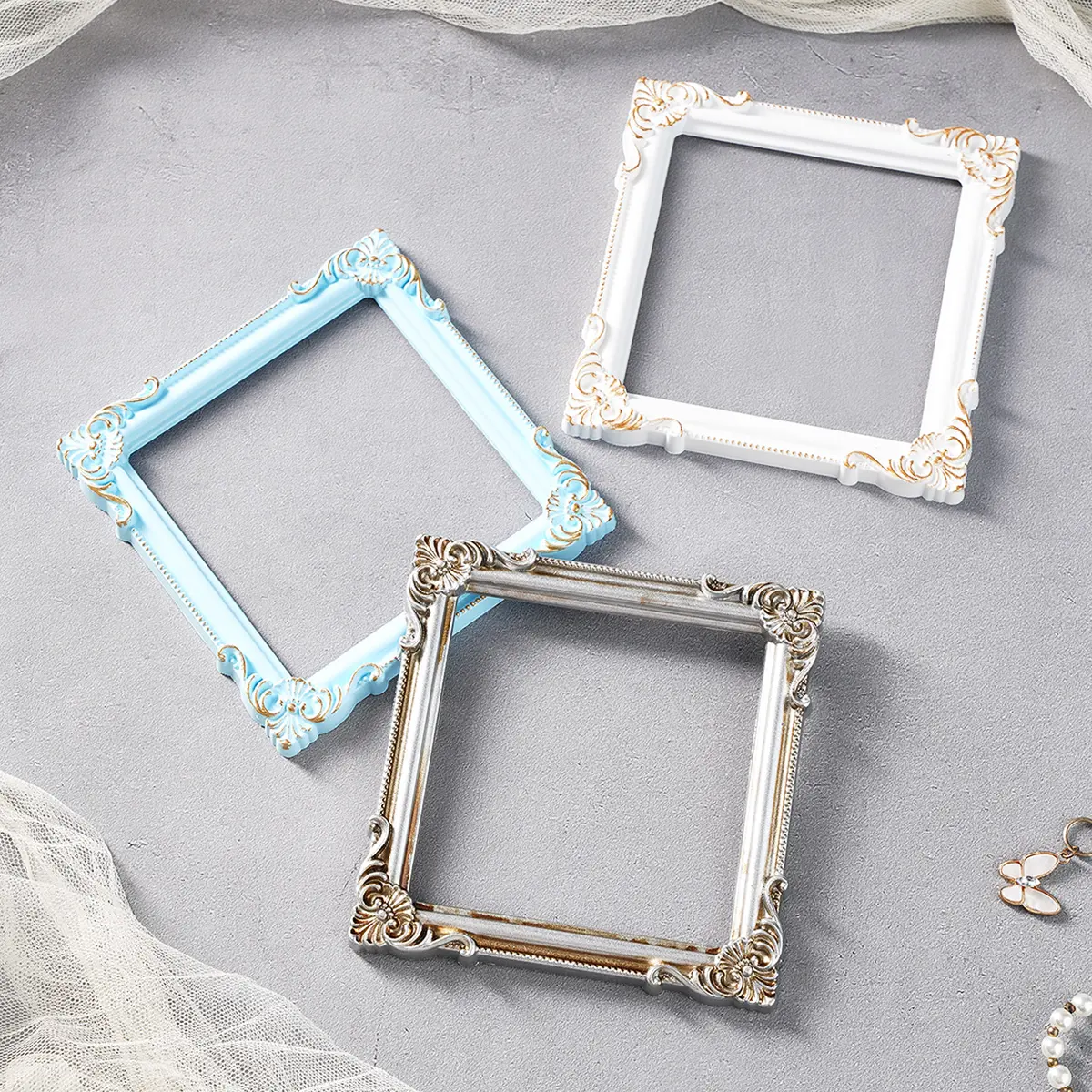 European Style Resin Photo Frame Props, DIY Decorative Square Frames, Multi-Color Options, Photography Props, Miniature House Decoration, Home Decor Accessory, Photo Decorations