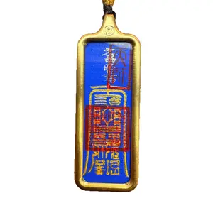 Taoist Temple Blessed Thangka Amulet Pendant - Hand-Painted Gold Leaf Spiritual Necklace for Protection & Good Luck, Adjustable Rope Included