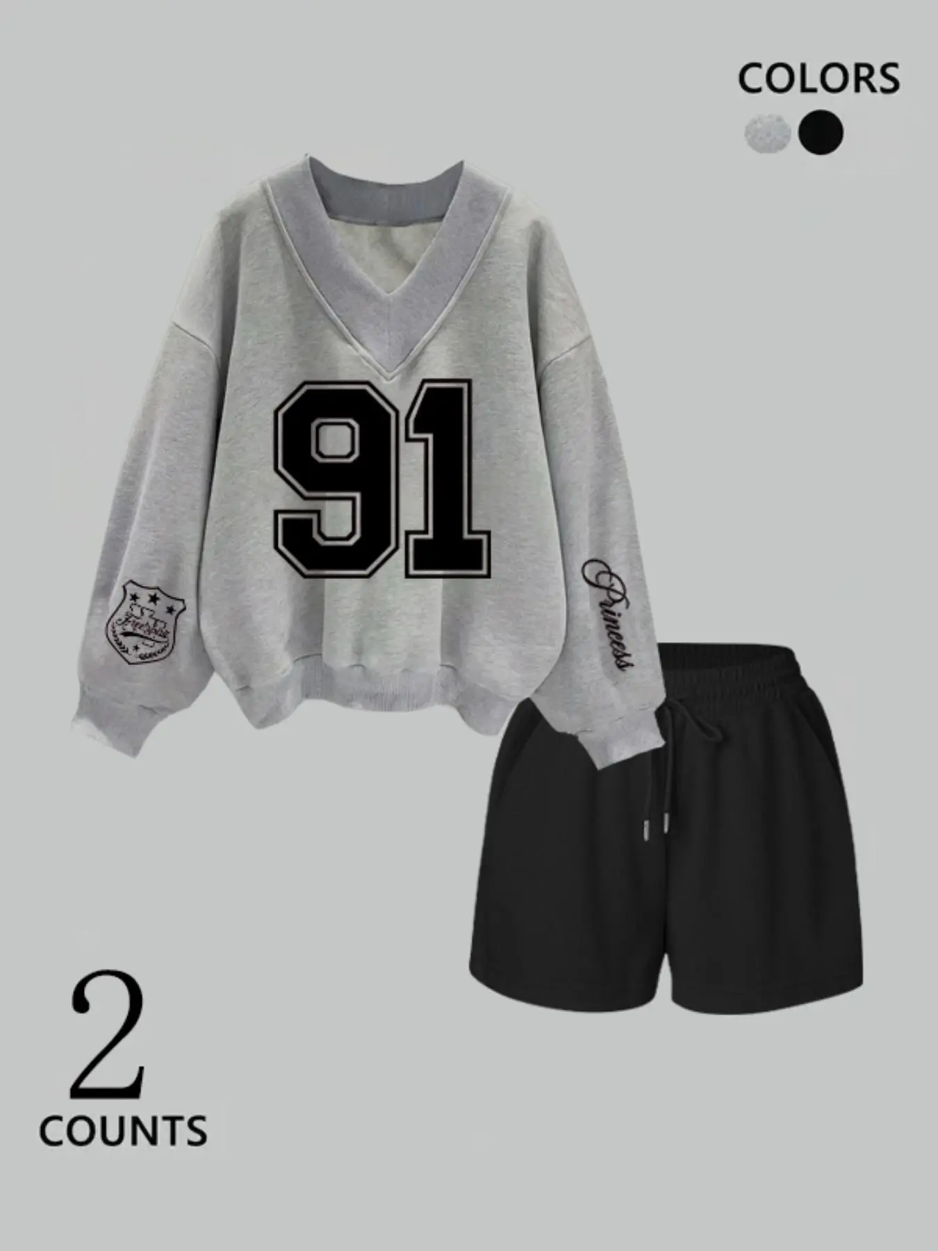 Two-Piece Set Women's Vneck Long Sleeve Number Print Sweatshirt & Jogger Pants Set, Casual Fashion Cozy Breathable Two-piece Outfits for Daily Outdoor Wear, Women Clothes for Fall & Winter, Suits, Womenswear
