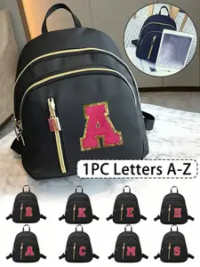 Women's nylon backpack with towel-embroidered letters A-Z, multi-functional design with zipper closure, large-capacity student bag, multi-pocket design, suitable for girls and students, can be used for school or travel, Trendy Backpack