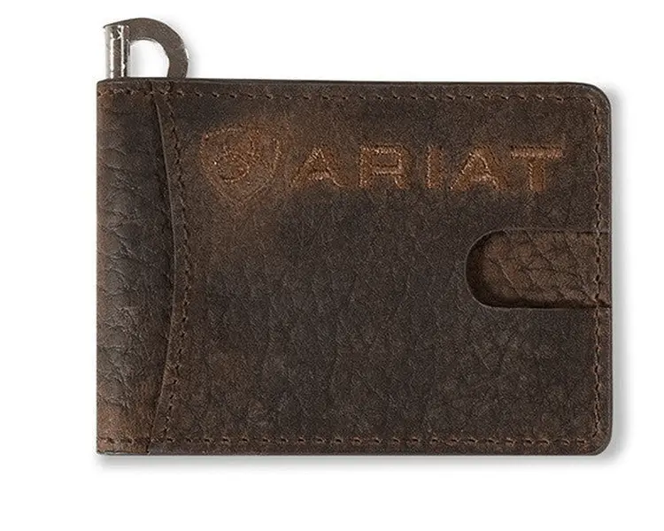 Ariat Men's Bullhide Embossed Western Money Clip Wallet - Slim Front-Pocket Profile with Multiple Card Slots, Men's Accessories
