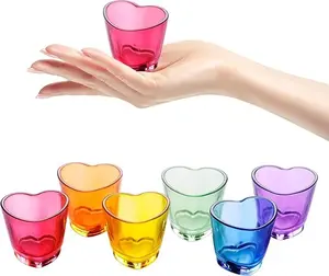 16Pcs Colorful Plastic Shot Glass Set, Heart Shaped Shot Glasses Set 1.5 oz Plastic Shot Glass with Heavy Base, Shot Glasses for Whiskey, Tequila, Spirits & Liquors Valentine's Day, Bachelor Party - Home Improvement.