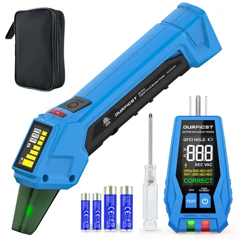 DURFICST DCT310 Circuit Breaker Finder with Integrated GFCI Outlet Tester AC 90-135V Circuit Tester with Buzzer Alarm & Color LCD Display Includes Carrying Case