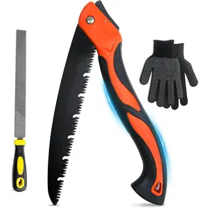10inch Heavy Duty Folding Pruning Saw, SK5 Curved Blade with Triple Cutting Razor Teeth, for Tree Pruning, Camping, Gardening, Hiking, Landscaping, and Branch Pruning Hand Saw