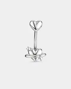 Puffed Heart & Star Belly Button Ring