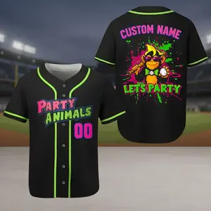 Party Animals Baseball Jersey, Monkey Team Custom Name And Number Baseball Jersey, Pink And Black Jersey, Team Party Uniform #Baseballjersey