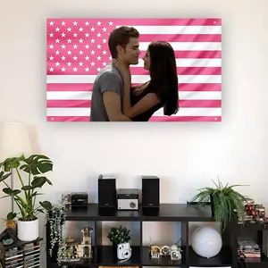 Stelena Pink USA Flag — The Vampire Diaries Love Flag, Cute Stefan & Elena Romantic Tapestry