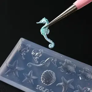 Ocean Theme Silicone Nail Art Molds, 2pcs Set, Durable, Easy Release, Cute Designs, Shell, Starfish, Shark, Anemone, Resin Mold, Phone Case Decor