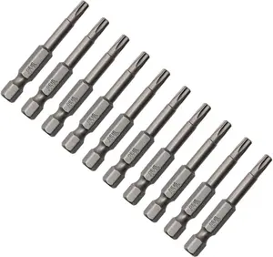 10 count 50mm Long 1/4 Inch Hex Shank T20 Torx   Screw Driver Bit Set  Tamper Proof  6 Point  Kit Tools