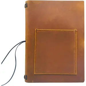 A5 Journal Cover for Men, Small Leather Travel Planner Organizer Cover with Phone/Pen Pocket, Travelers Notebook Cover Case for 5.5 x 8.5 Inserts Writing Paper/Note,  for Women, Brown