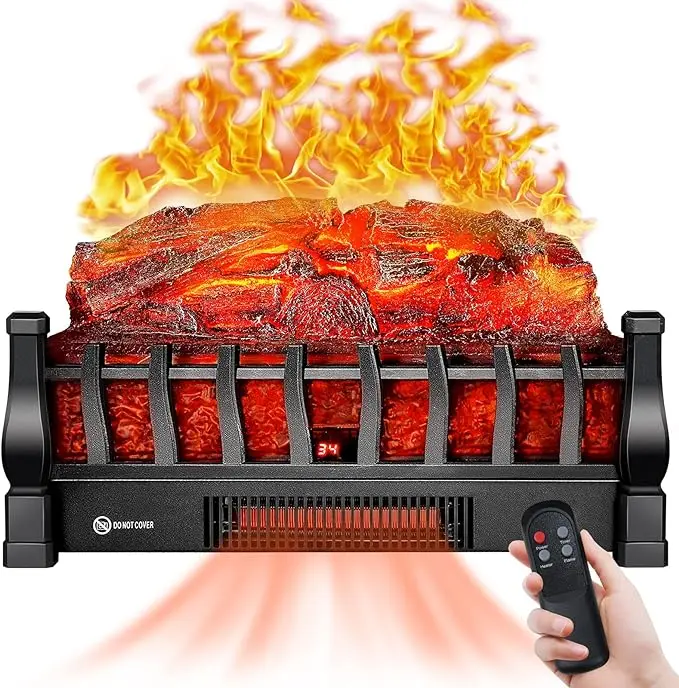 Electric Fireplace Logs Insert Heater (20in/23in) with Remote Control, 5 Adjustable Flame Colors & Speeds, Realistic Fake Firewood Flames, Overheat Protection, Timer, Thermostat, 1500W