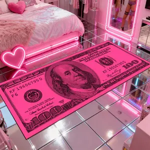 Y2K style Dollar Rug, 1 Count long rug，Y2K Aesthetic pink dollar pattern design, Machine washable，soft comfortable non-slip floor mat, suitable for hallway, kitchen, bedroom, bathroom, living room.Y2K home decoration Home Decorative Rug