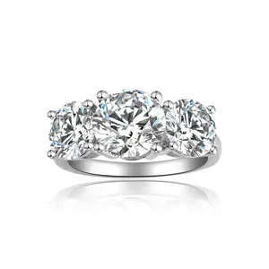 7.5mm & 9mm & 7.5mm Round Design Three-Stone Synthetic Moissanite Ring Exquisite Women's Jewelry D VVS1 Anniversary Engagement Christmas Gift classic wedding A1