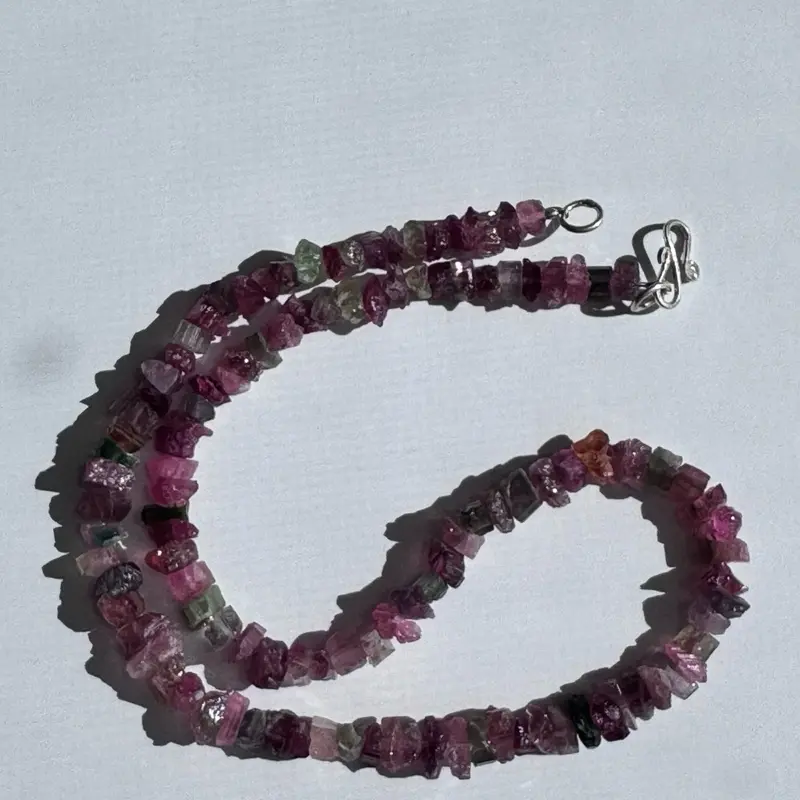 Pink Tourmaline Gemstone Necklace Medium Thick Cut From Afghanistan