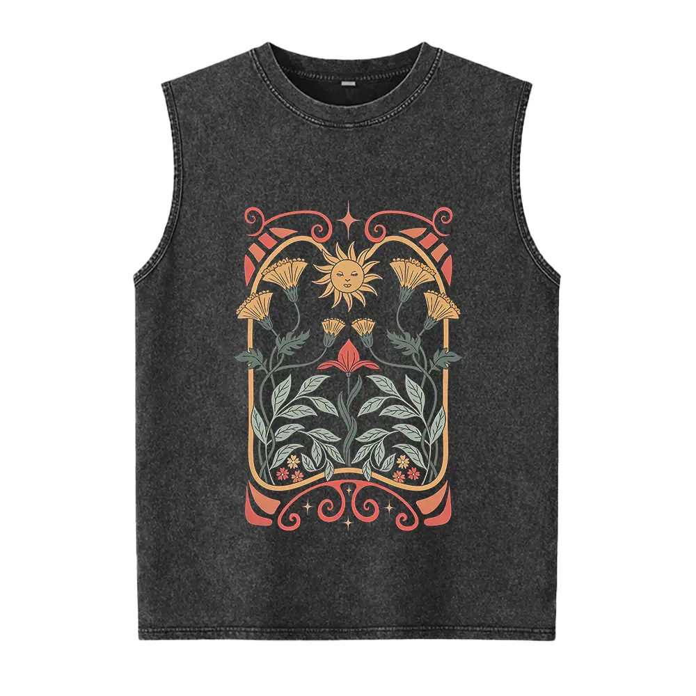 Boho Floral Washed Vest Art Nouveau, Boho Wildflowers Washed Vest, Art Nouveau Art Deco Washed Vest, Mystical Washed Vest, Christmas Gift For Her