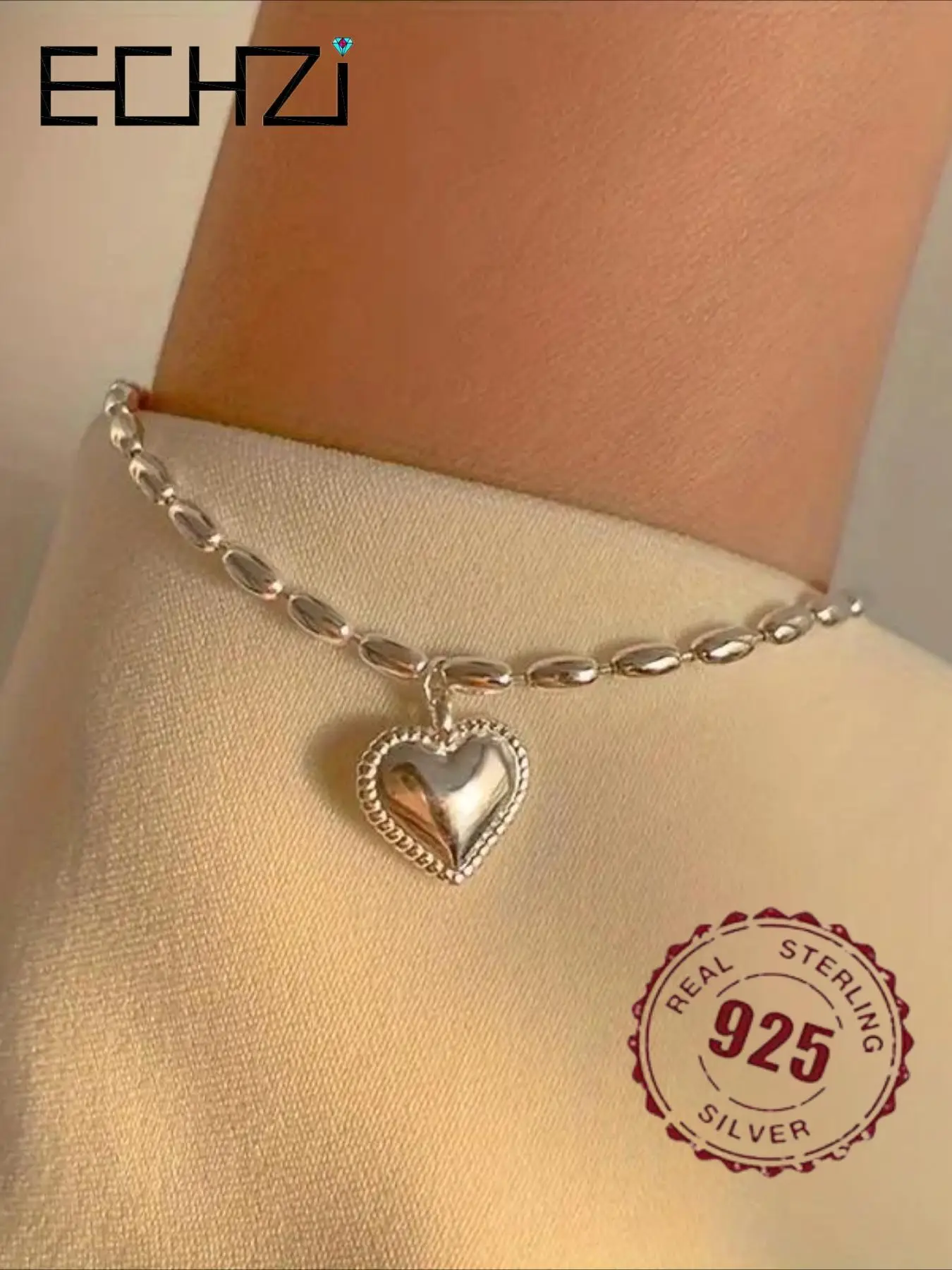 S925 Sterling Silver Heart Shaped Charm Bracelet, Simple Style Hand Chain Jewelry for Women, Elegant Gift Idea