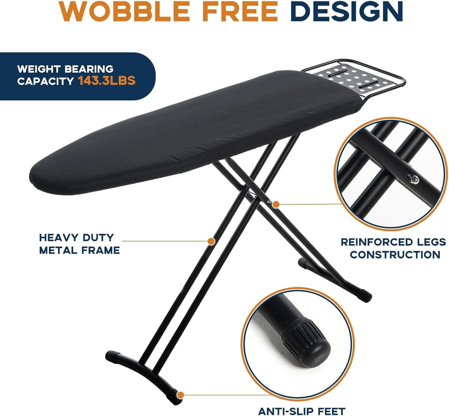 Ironing Board Full Size 54"x13" Heavy Duty Compact Ironing Board with Iron Rest, Heat Resistant Cover with Ultra Thick Padding, Height Adjustable Sturdy Iron Stand, Black