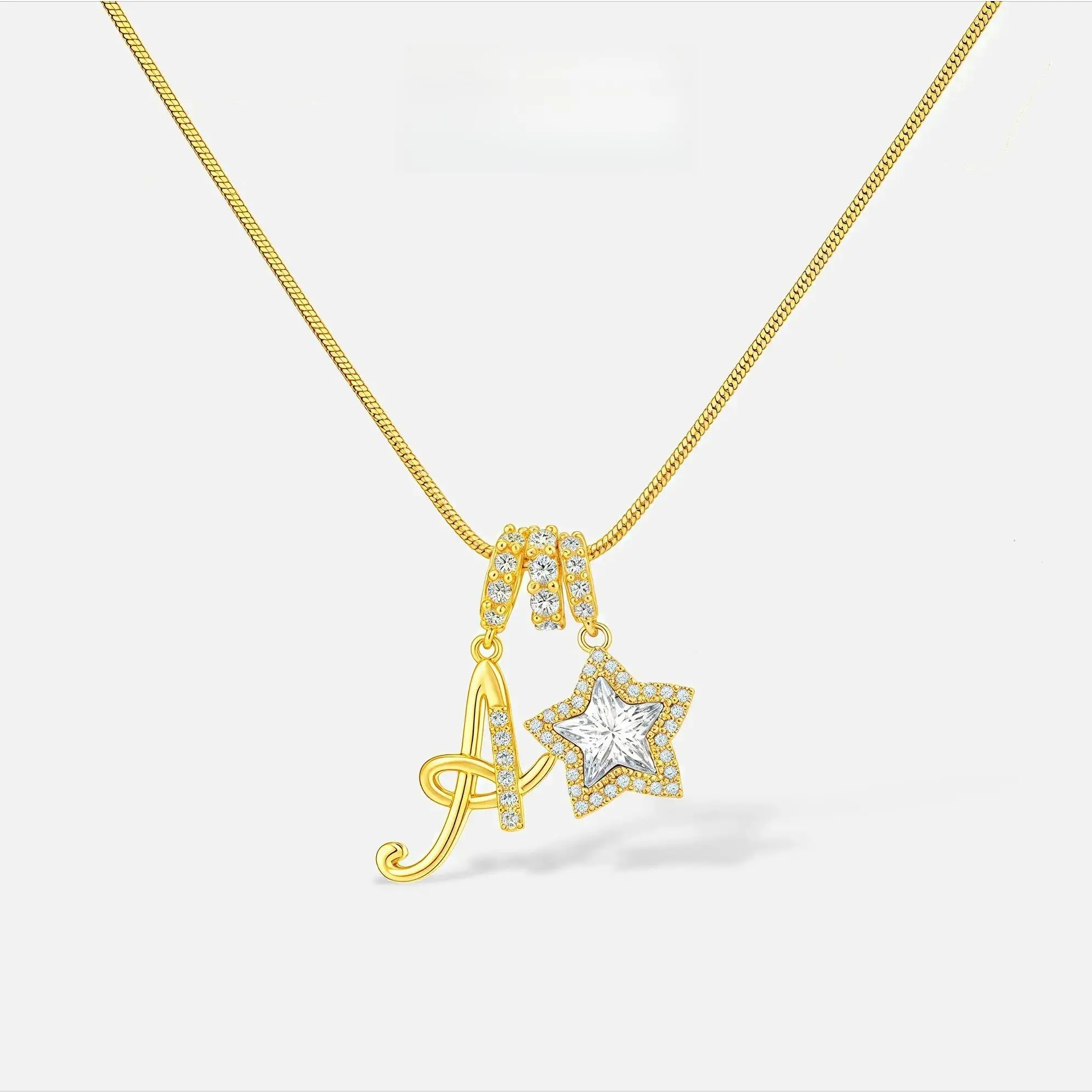Women's 26-Letter Gold Initial Necklace with Star Decor, Delicate Personalizable Letter Chain Pendant, Elegant Valentine's Day Gift Jewelry, Initial Necklaces, Letter Chain Necklaces