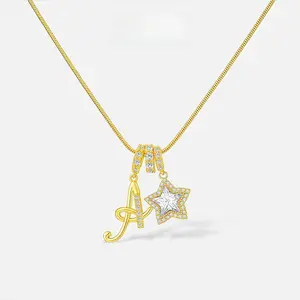 26 Letter Gold Necklace with Star Decor, Delicate Alphabet Pendant Elegant Jewelry, Valentine's Day Gift for Women outdoorfun