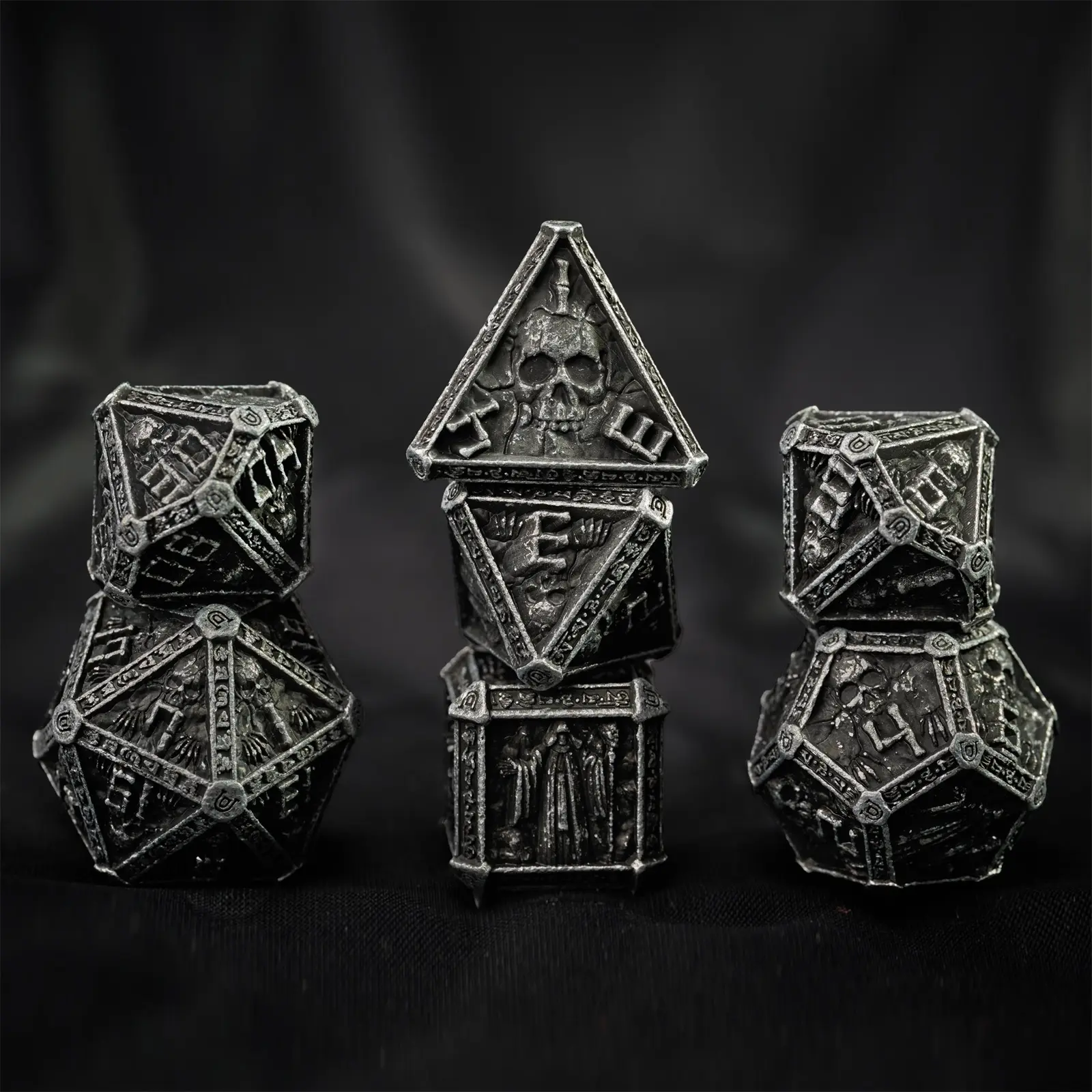 Undead Skeleton Dice Set Metal D&DDice Polyhedral Dice for Dungeonsand Dragons, MTG, TTRPG and RPGsD20 D12 D10 D8 D6 D4 Tabletopgame