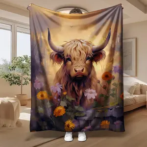 The flower field highland cow shawl is a creative home decoration hanging item, a beautiful gift. It is soft, warm and comfortable, suitable for anniversaries, festivals, birthdays, parties, kitchen items, and can be used by both children and adults.