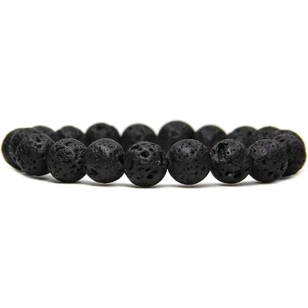 Natural Lava Gemstones Healing Power Crystal Elastic Stretch Beaded Bracelet 7" Unisex,10mm Beads