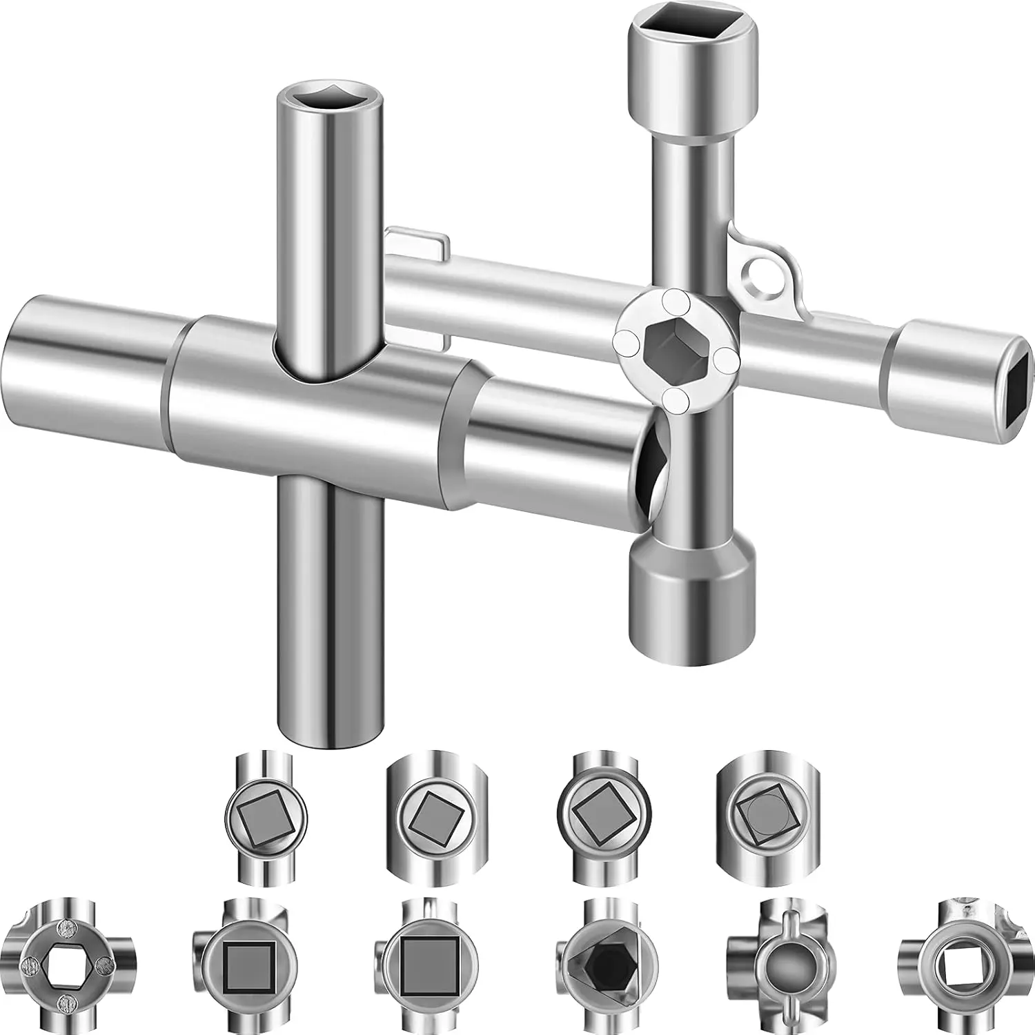 2 PCS Water Key Set - 4-Way & 6-Way Sillcock Wrench Handcuff Key, Multifunctional Utility Repair Tool for Valve, Faucet, Cabinet, Elevator, and Spigot Opening