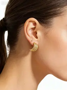 18K Gold Plated Chunky Hoop Earrings for Women 3-Layered Crescent Vintage Statement Earrings Waterproof Tarnish Resistant Hypoallergenic Nickel Free Comfort Fit Trendy 2026 Aesthetic Jewelry for Daily Work Wedding Birthday Gift for Her
