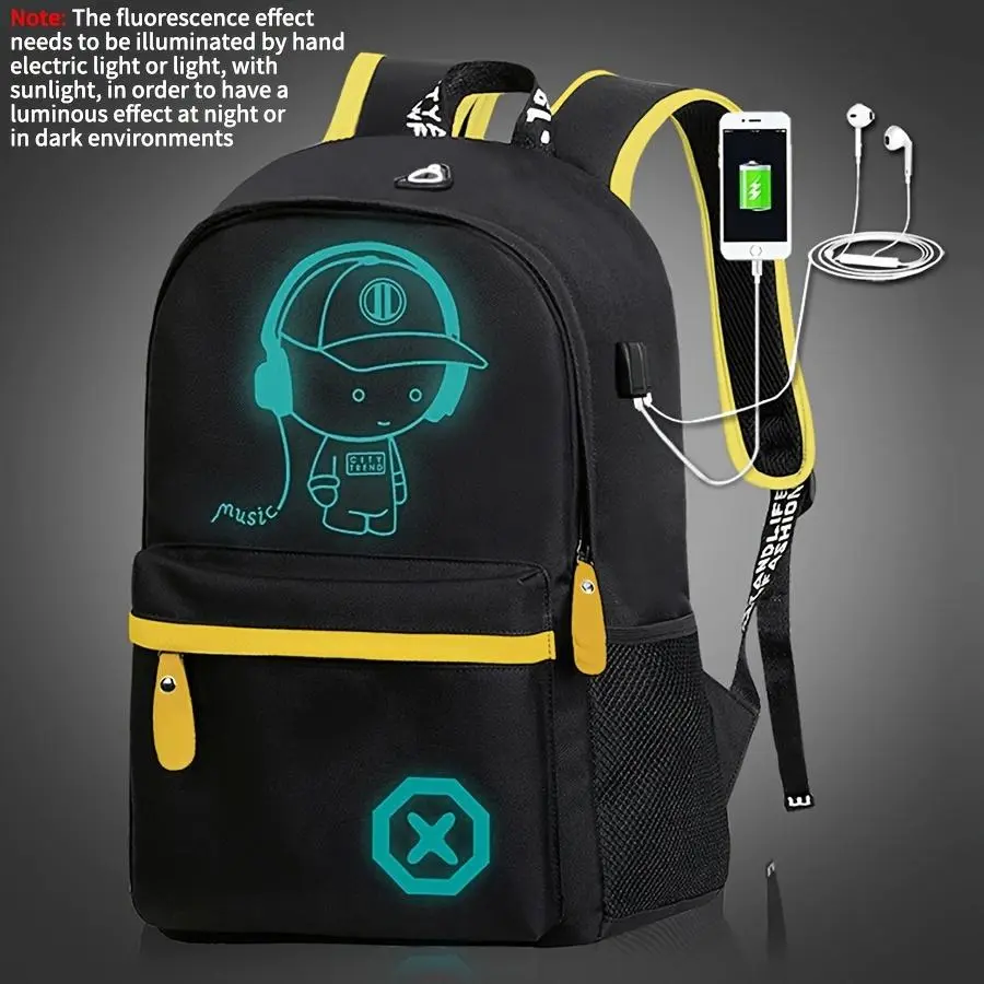 Kids' Luminous Graphic Print Light-Up School Backpack - Lightweight Oxford Material, Large Capacity, Decorative Buckle, Zip Closure, Casual Eye-Catching Design