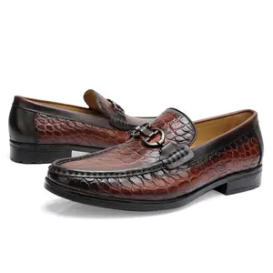 Handmade Leather Dress Shoes for Men, Crocodile Pattern Genuine Leather Loafers Driving Loafers Formal Loafers Shoes