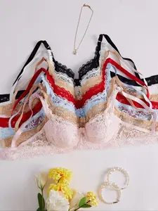 Women's Plain Lace Underwire Bra, Casual Comfortable Breathable Push Up Lingerie Top for Daily Wear, Lingerie for All Seasons, Underwear for Women
