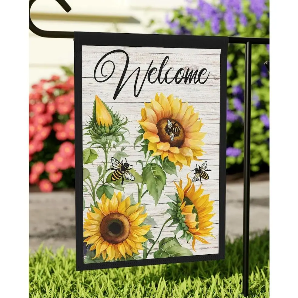 Garden Flag, Sunflower Welcome Double-Sided Polyester Decorative Flag - Fade Resistant Outdoor/Balcony Decor for All Seasons, Floral