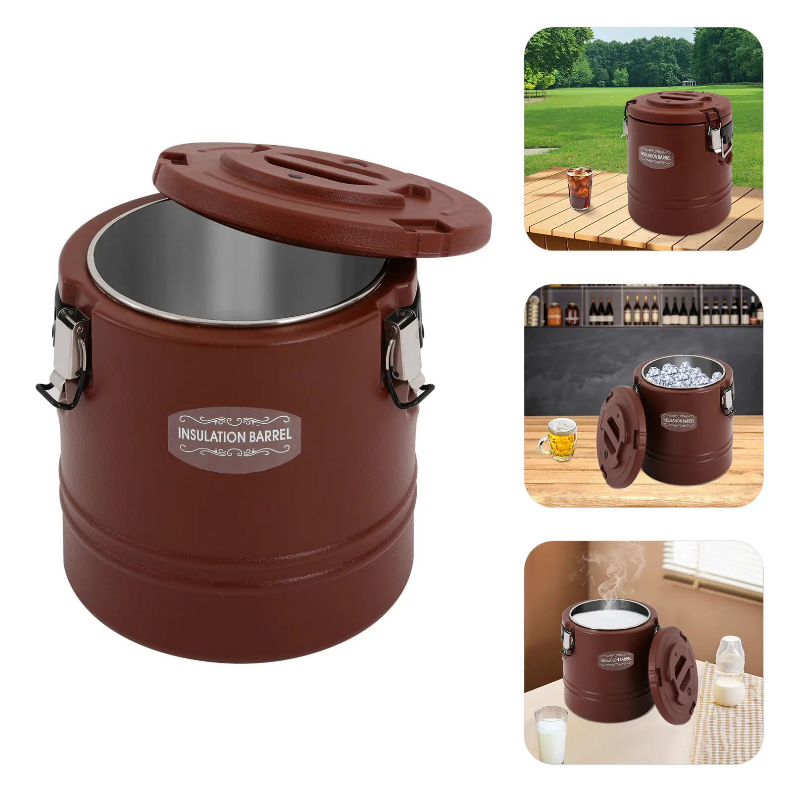 15L Portable Stainless Steel Insulated Beverage Dispenser - Hot/Cold Thermal Bucket with 4-6H Heat, 6-8H Cooling Retention, PE Material for Home Supplies, Outdoors (Coffee, Soup)