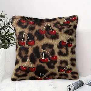 Leopard Print Cherry Digital Printed Throw Pillow with Inner Cushion, 45cm Square Size, Featuring Vibrant Artistic Designs and Patterns, Soft Plush Fabric for Cozy Comfort, Perfect Home for Living Room and Bedroom, Stylish Accent for Any Sofa or Chair.