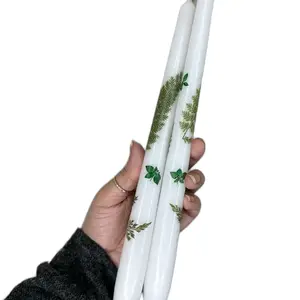 Pressed flower candles. Set of two. Large/Small green leaves