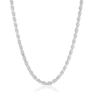 terling Silver Diamond-Cut Rope Chain Necklace, 14" Minimalist Shiny Silver Chain for Men & Women