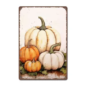 Retro Metal Tin Sign - Pumpkin Artwork for Wall - Fall Decoration