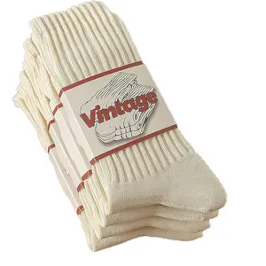 4 Pairs Natural 98% Cotton Crew Socks - Seamless, Breathable, Cozy Fall & Winter Socks for Women & Men