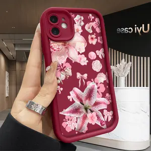Pink Lily Blooms Phone Case for iPhone 17 Air 16 Pro Max 15 Plus 14 13 12 11 X XS Shockproof Silicone TPU Bumper Drop Protection Soft Cover Full Body Protection