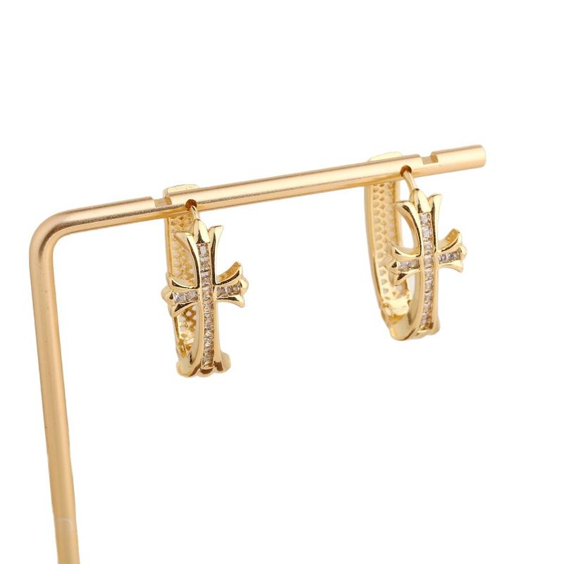 Women's Metal Sleek Statement Hoops Earrings - Studded Cross Shape, European Chic Zircon, Photoready Sparkle Jewelry for Daily Wear & Evenings Out